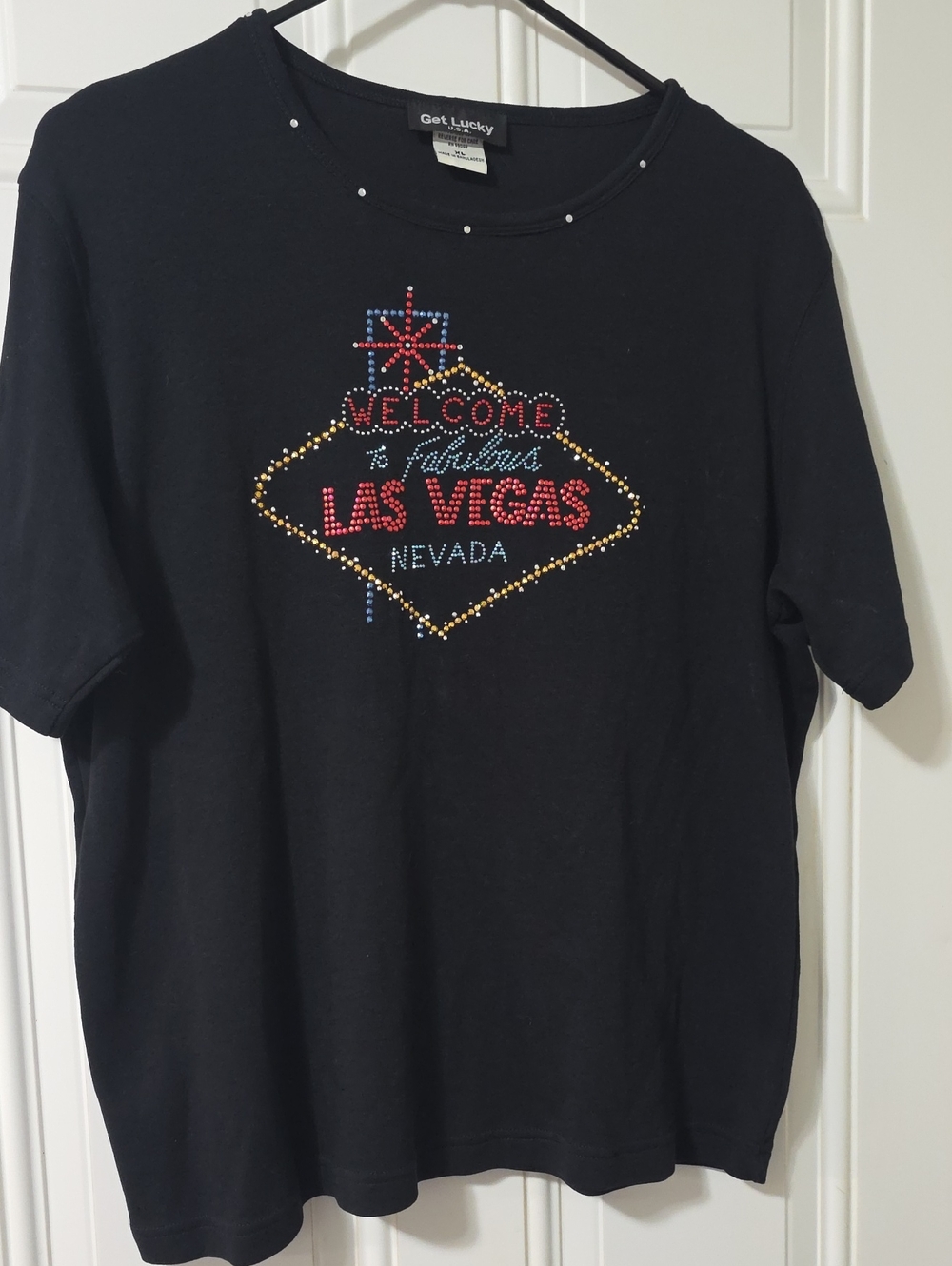 Get Lucky Black Las Vegas Rhinestone Tee